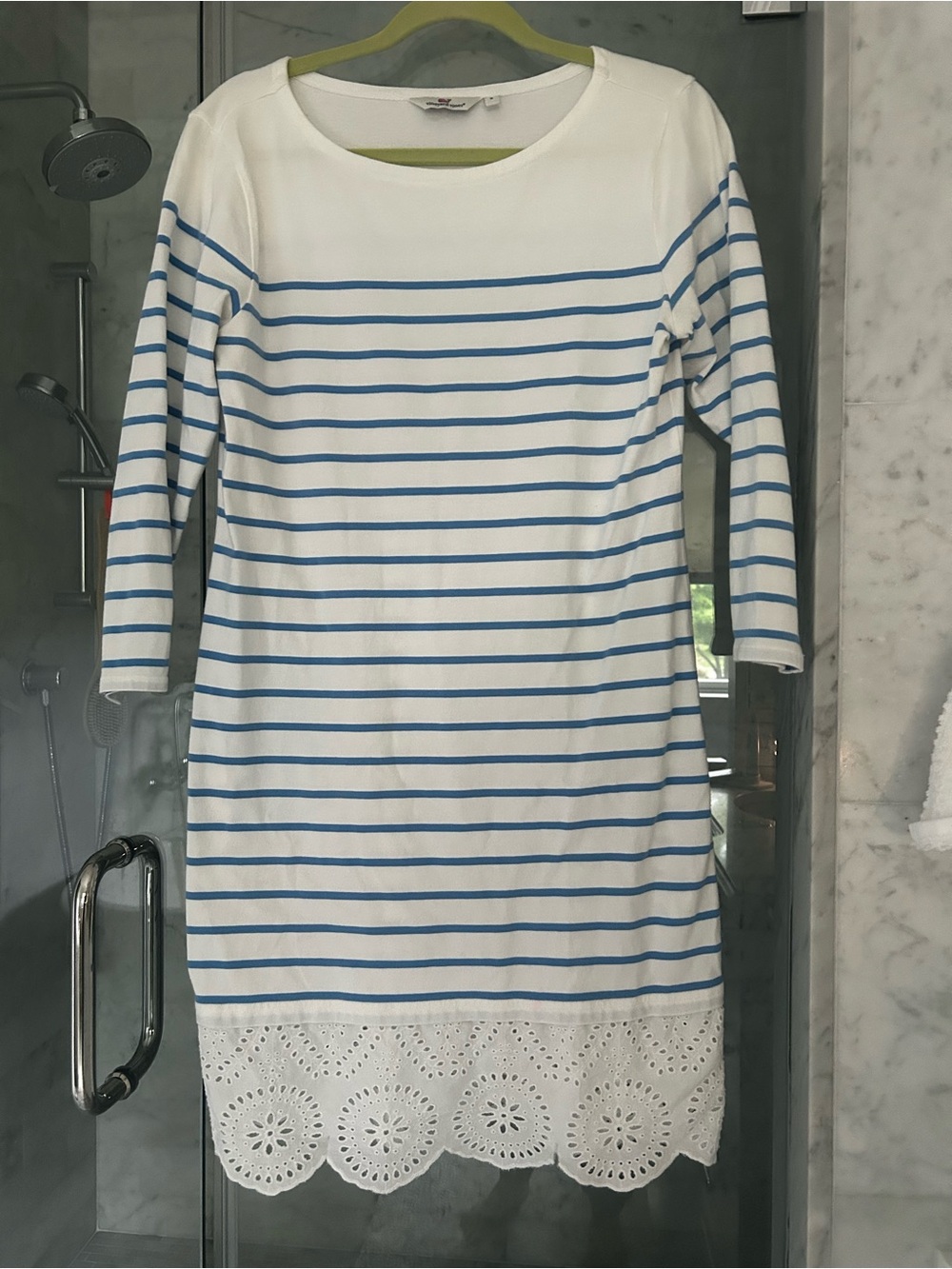 Vineyard Vines Stripe Eyelet Hem Dress - White & Blue